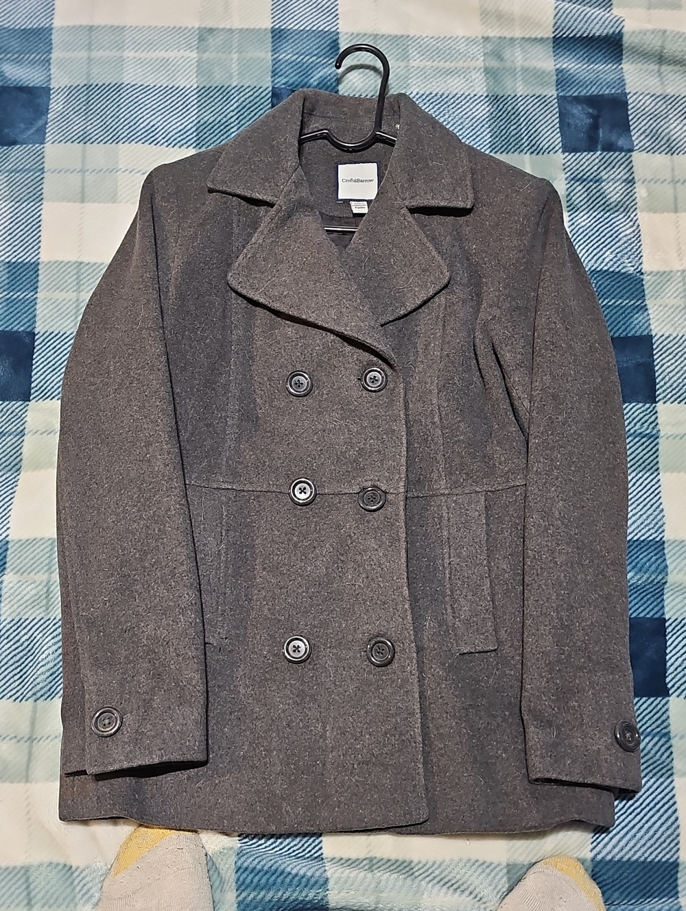 Charter Club Gray Double-Breasted Wool-Blend Peacoat